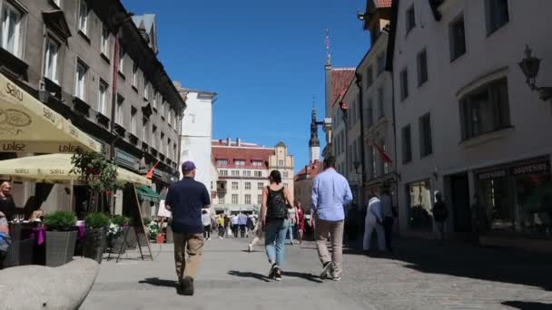 Tallinn Estonia Tourists Harju Shopping Street — Stock Video