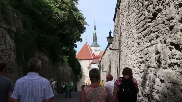 爱沙尼亚塔林 Pikk Jalg街上的游客 — 图库视频影像