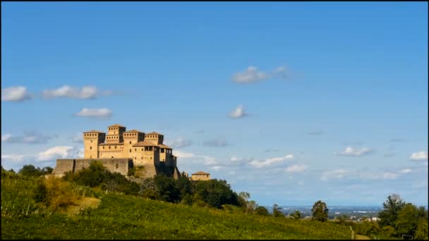 Castelo Torrechiara Itália Lapso Tempo Fortaleza — Vídeo de Stock