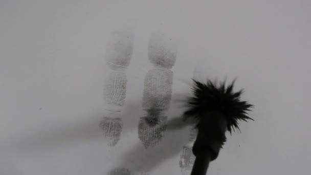 Fingerabdrücke Magnetpulverapplikator Entwickelt Latenten Druck Auf Grauem Papier — Stockvideo