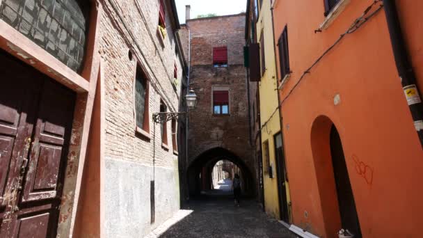 Ferrara Italia Vista Vía Delle Volte Calle Medieval — Vídeos de Stock