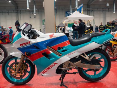 Piacenza, Italy,2026,february,9th, vintage bikes expo, Honda NSR