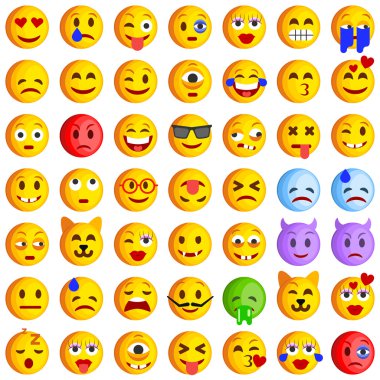 İfadeler kümesi. Emoji kümesi. Gülücük simgeleri