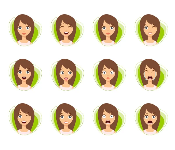 Set vrouw Avatar expressies met twee extensie — Stockvector