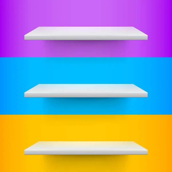 Three white realistic shelves — Stock Vector