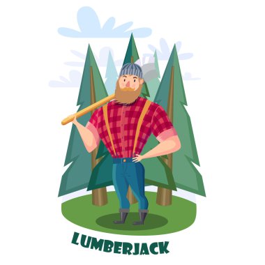 Cartoon Lumberjack with axe in  forest clipart