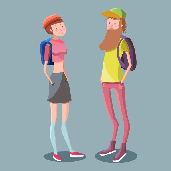 Cartoon man and woman hipsters — Stock Vector