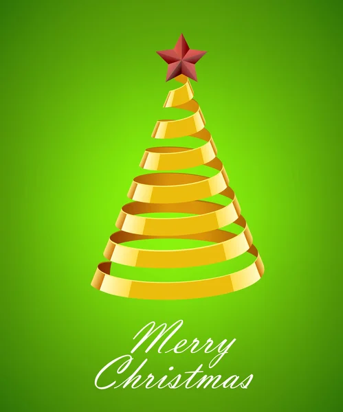 Árbol de Navidad de cinta de oro abstracto sobre fondo verde — Vector de stock