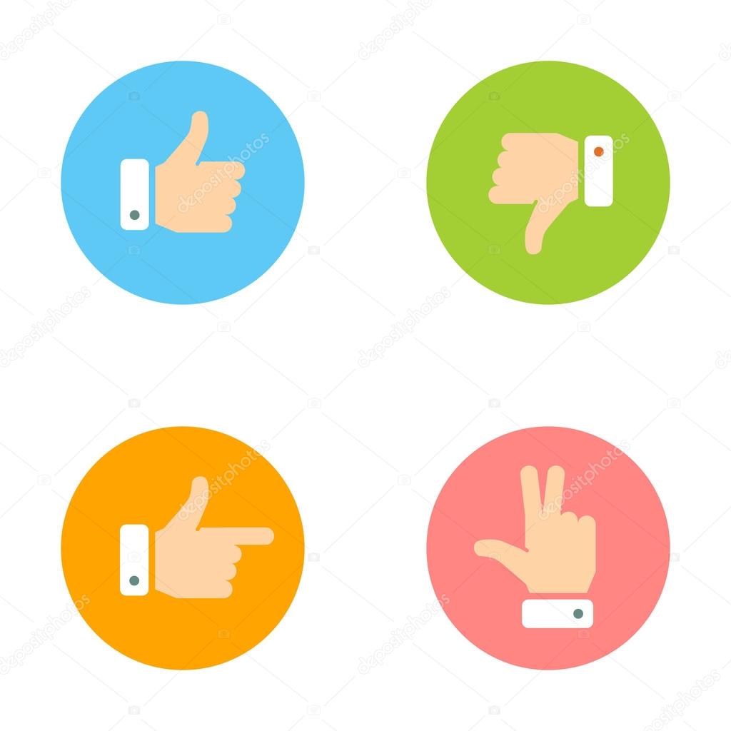 Thumb Up, Thumb Down, Peace Hand, Forefinger Icons Set