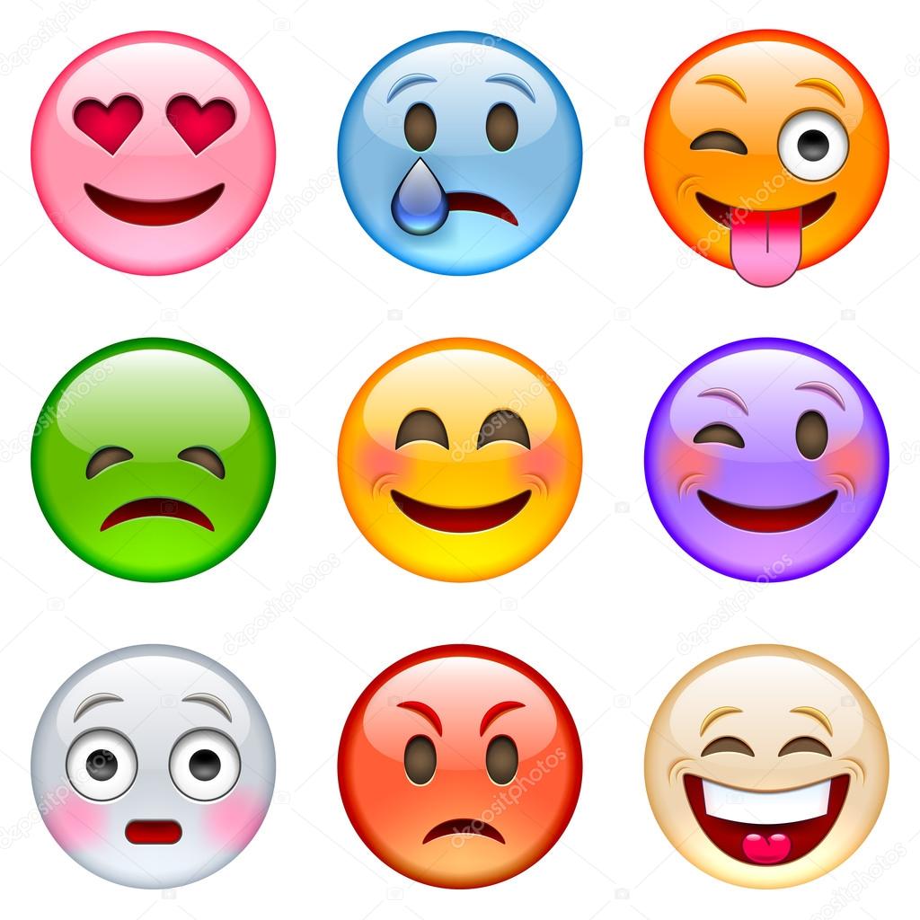 Conjunto de Emoticons engraçados dos desenhos animados Vetor de stock de  ©ober-art 90158426, image size:1024x1024