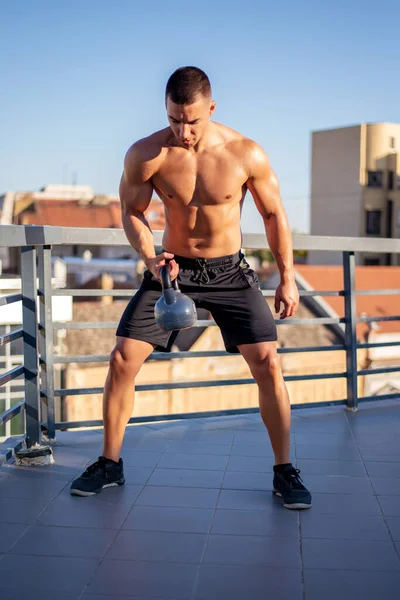 Spor Spor Sağlıklı Yaşam Tarzı Konsepti Fitness Adamı Ağırlık Çalışması — Stok fotoğraf
