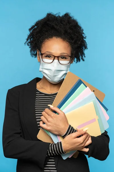 Enseignant Étudiant Blazer Porter Des Lunettes Masque Facial Tenant Des — Photo