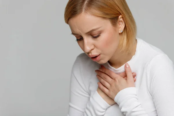 Respiración Problemas Respiratorios Ataque Asma Presión Concepto Dolor Torácico Retrato — Foto de Stock