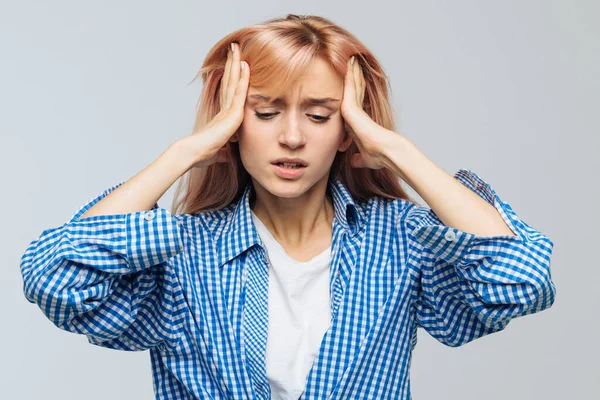 Presión Fuerte Migraña Sensación Mareo Concepto Nervios Retrato Mujer Adolescente — Foto de Stock