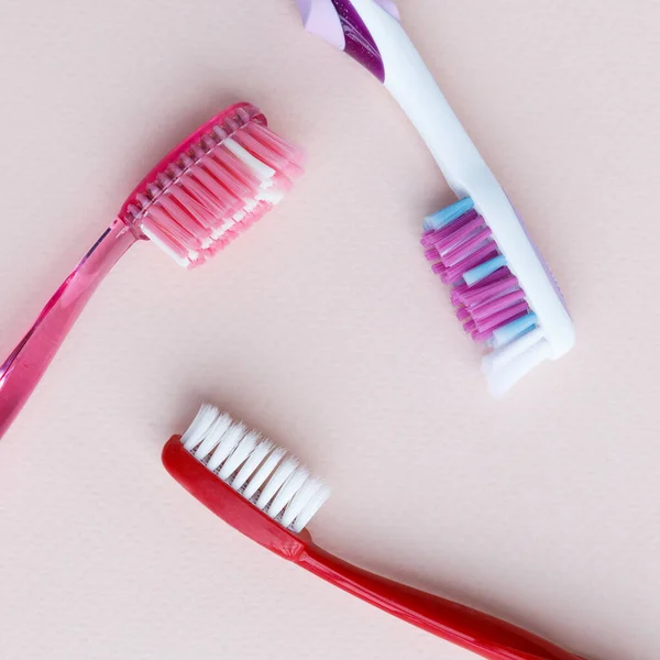 Top View Colored Toothbrush Soft Medium Stiff Bristles Daily Use — Stock Photo, Image