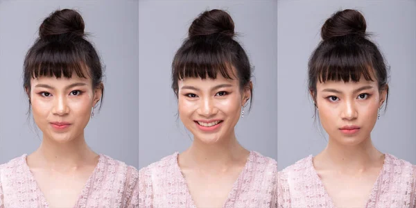 Retrato Moda 20S Mulher Asiática Tem Bela Atualização Compõem Batom — Fotografia de Stock