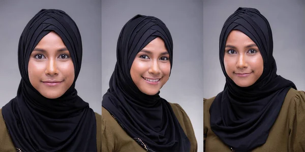 Μουσουλμάνα Νεαρή Γυναίκα Μαύρα Χιτζάμπ Πράσινα Ρούχα Κοιτάζει Την Κάμερα — Φωτογραφία Αρχείου