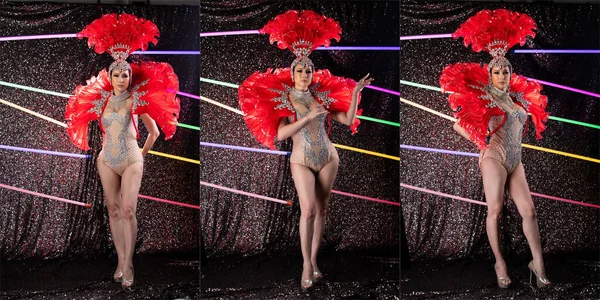 Full Length Body Portrait Asian Transgender Woman Cabaret Carnival Fancy — 스톡 사진
