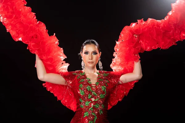 Medio Cuerpo Retrato Mujer Transgénero Asiática Cabaret Carnaval Fantasía Vestido — Foto de Stock
