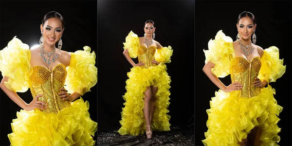 Medio Cuerpo Retrato Mujer Transgénero Asiática Cabaret Carnaval Bailarina Vestido — Foto de Stock