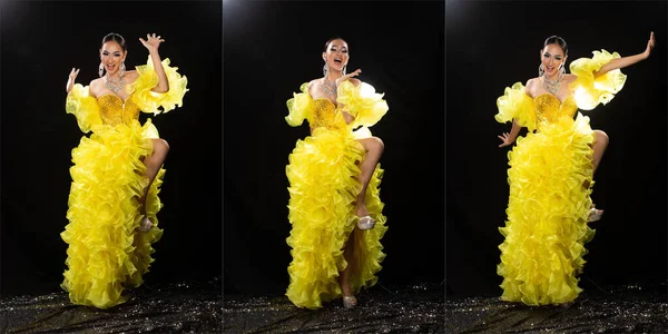 Retrato Corpo Comprimento Total Mulher Asiática Transexual Cabaret Carnaval Dançarina — Fotografia de Stock