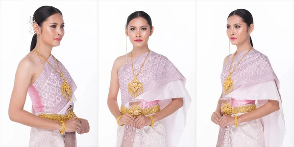 Mooie Aziatische Vrouw Dragen Roze Thaise Traditionele Kostuum Als Thailand — Stockfoto