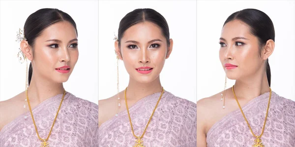 Wanita Asia Yang Cantik Mengenakan Kostum Tradisional Thailand Pink Sebagai — Stok Foto