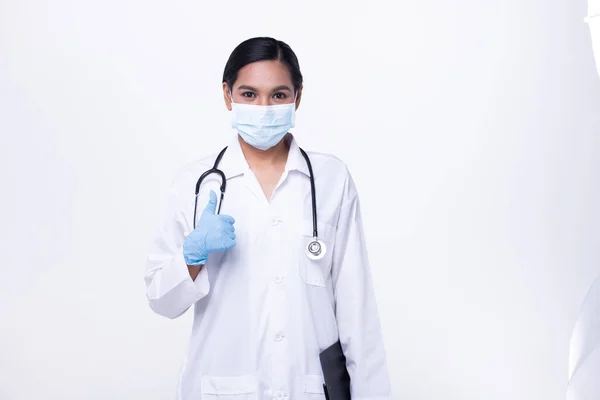 Pół Ciała Rysunek Trzask Lat Tych Azji Kobieta Nosić Doktor — Zdjęcie stockowe