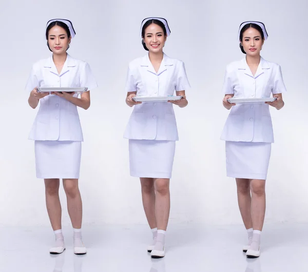 Full Body Length Figure Snap 20S Asian Woman Wear Nurse — Stock Photo, Image