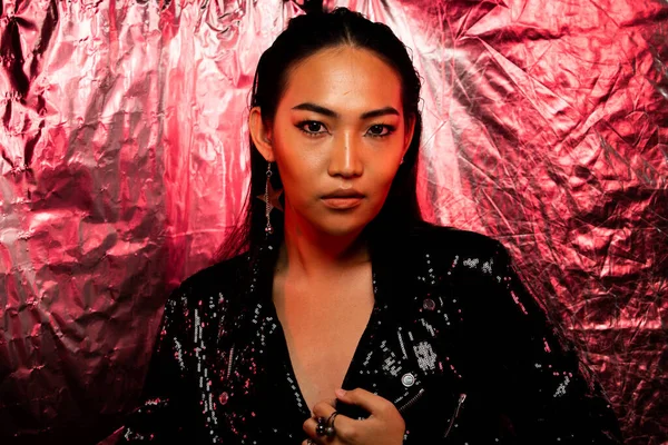 Retrato Moda Colorida 20S Mulher Asiática Tem Luz Bonita Pessoas — Fotografia de Stock
