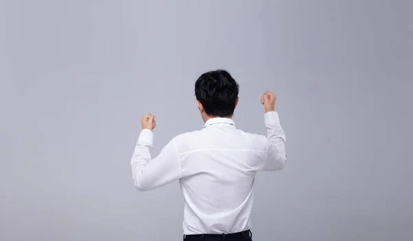 Office Man Camisa Branca Virar Para Trás Vista Traseira Expressar — Fotografia de Stock