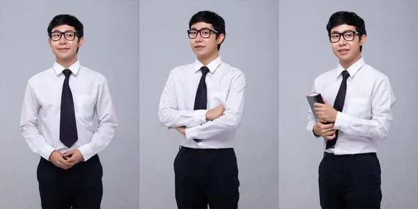 Metade Retrato Corpo 20S Homem Negócios Asiático Camisa Branca Cabelo — Fotografia de Stock