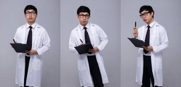 Medio Cuerpo Del Médico Masculino Asiático Uniforme Blanco Del Labcoat —  Fotos de Stock