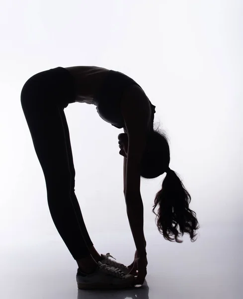 Cuerpo Silueta Young Fitness Woman Juega Sudor Yoga Estira Músculo — Foto de Stock