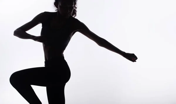 Cuerpo Silueta Young Fitness Woman Juega Sudor Yoga Estira Músculo —  Fotos de Stock
