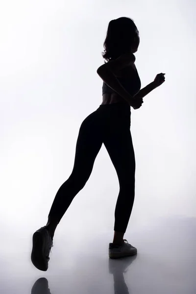 Silueta Štíhlé Tělo Mladé Fitness Žena Rozběhne Vpřed Celé Délce — Stock fotografie