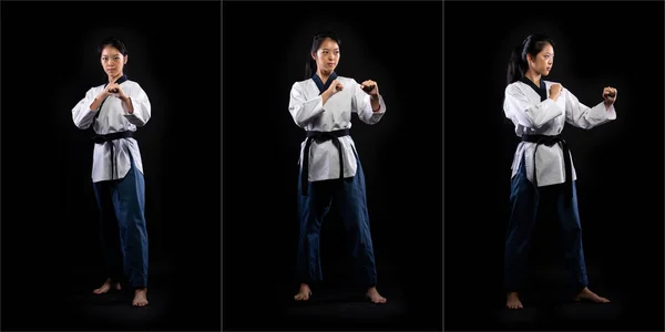 Maestro Cinturón Negro Taekwondo Karate Chica Que Atleta Nacional Joven —  Fotos de Stock