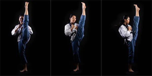 Maestro Cinturón Negro Taekwondo Karate Chica Que Atleta Nacional Joven — Foto de Stock