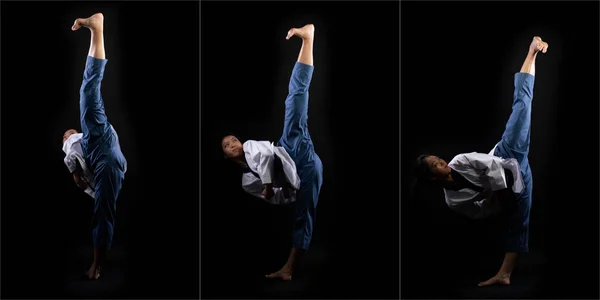 Maestro Cinturón Negro Taekwondo Karate Chica Que Atleta Nacional Joven — Foto de Stock