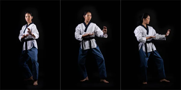 Master Black Belt Taekwondo Karate Flicka Som Nationell Idrottare Ung — Stockfoto