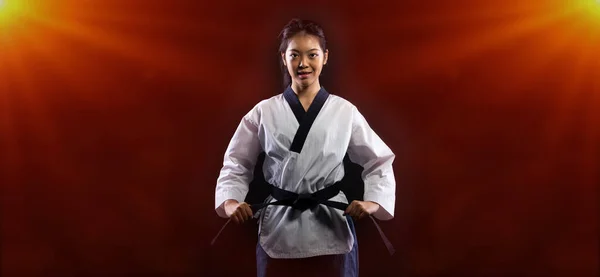 Master Black Belt Taekwondo Karate Menina Que Atleta Nacional Jovem — Fotografia de Stock