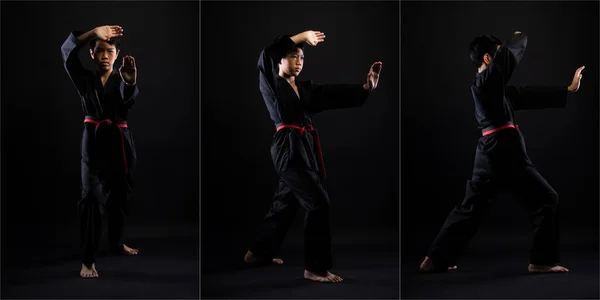 Master Red Black Belt Taekwondo Karate Pojke Som Idrottare Ung — Stockfoto