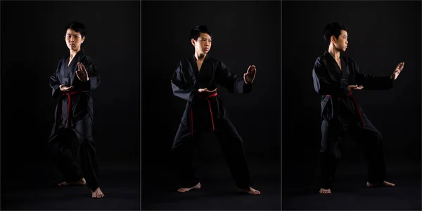 Maestro Rojo Negro Cinturón Taekwondo Karate Chico Que Atleta Joven —  Fotos de Stock