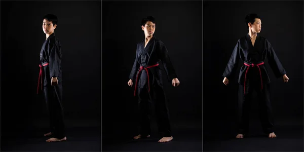 Anak Laki Laki Taekwondo Karate Master Sabuk Hitam Yang Merupakan — Stok Foto