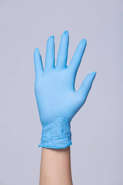 Hand Medical Gloves Gray Isolated Background Concept Symbol Number Five — Stock Photo, Image