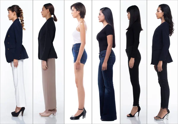 Longitud Cuerpo Completo Figura Broche Presión Las Mujeres Asiáticas Muchas — Foto de Stock