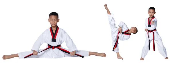 Cinturão Vermelho Preto Taekwondo Karate Kid Atleta Jovem Adolescente Show — Fotografia de Stock