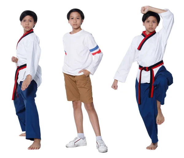 Sabuk Merah Hitam Taekwondo Atlet Karate Anak Anak Muda Menunjukkan — Stok Foto