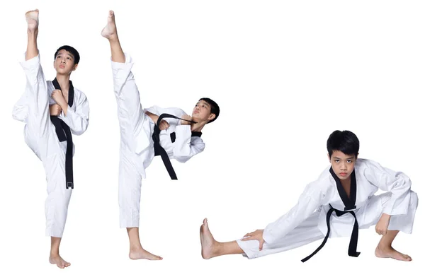 Black Red Belt Taekwondo Karate Kid Atleta Młody Nastolatek Pokaż — Zdjęcie stockowe