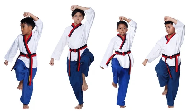 Schwarz Roter Gürtel Taekwondo Karate Kids Athlet Junge Teenager Zeigen — Stockfoto
